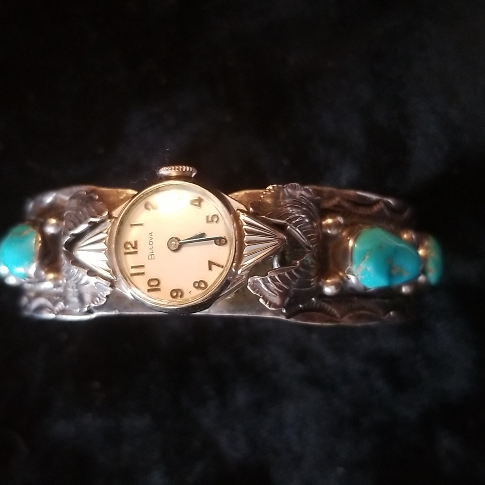 SIMPLIGIO SILVER TURQUOISE WATCH ,BULOVA,HEAVY SOLID.